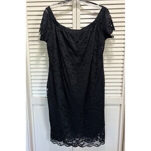 Rue 21 Black Crochet Lace Lined Off Shoulder Dress Size 2XL Square Elastic Neck‎